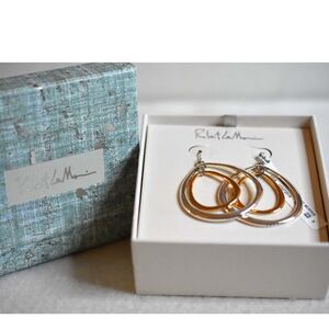 NIB Robert La Motin/Robert L Morris Soho 2 Gold/Silver Double Hoop Hook Earrings